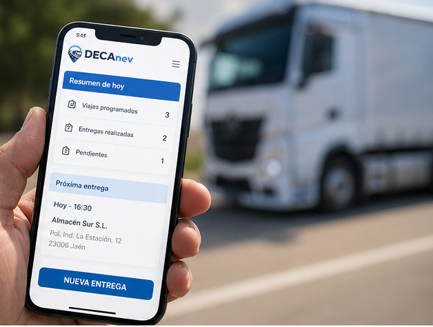 Portal del conductor de DECAnev en un teléfono móvil con el resumen de entregas del día